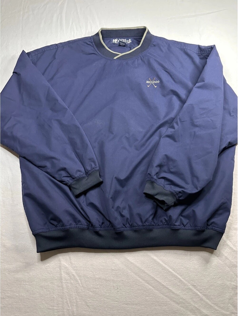 Vintage BIG DOG Logo Mens L Navy Blue Long Sleeve Golf Pullover Windbreaker